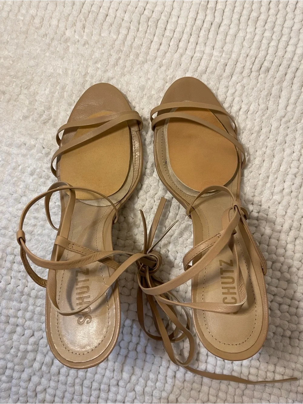 SCHUTZ Nude Lace-Up Wedge Sandals